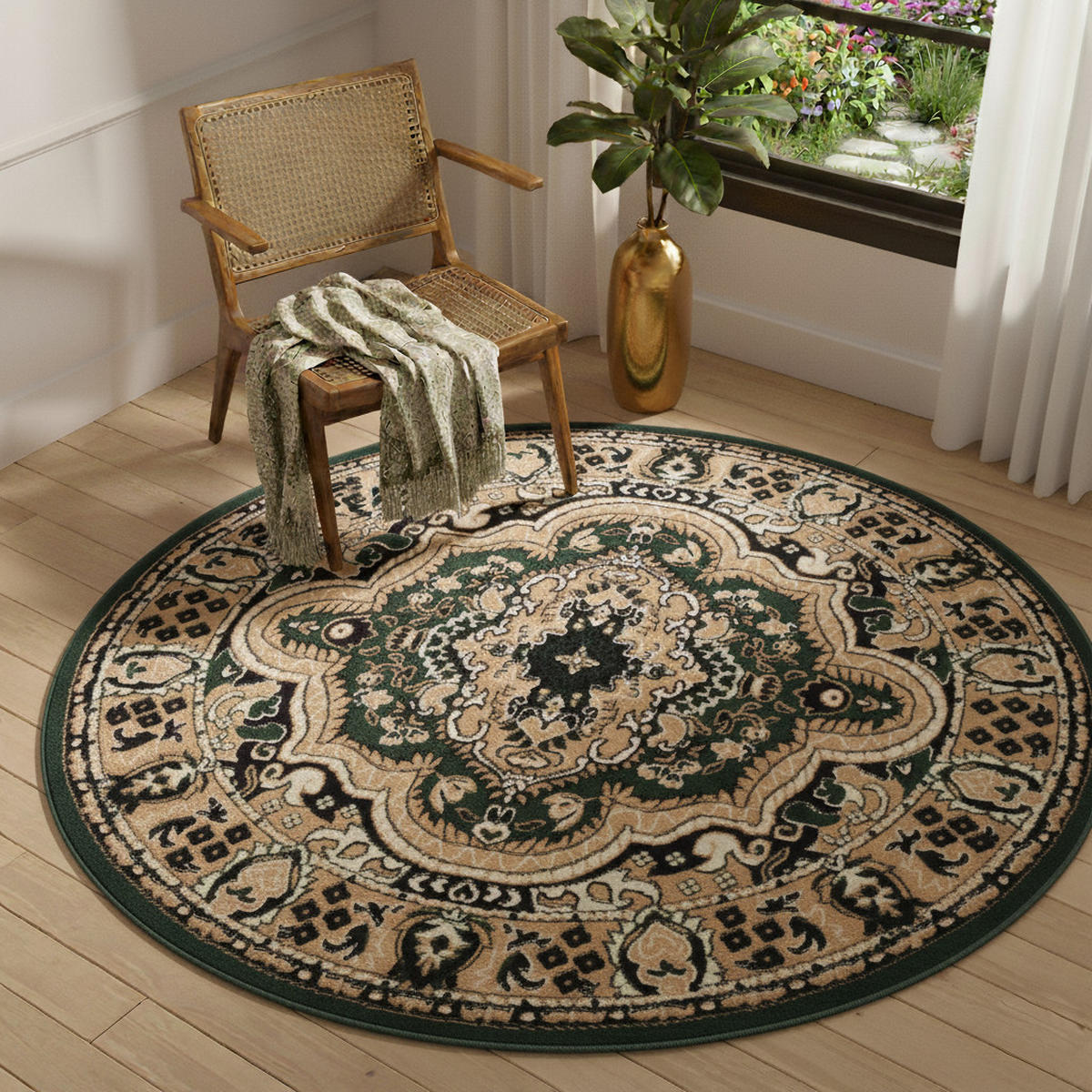 TEPPICH ATLAS rund grün medaillon 160/160 cm - Grün, Textil (160/160cm) - Tapiso