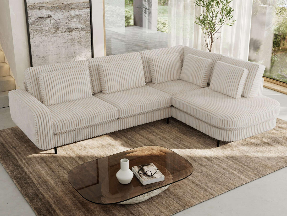 ROHOVÁ SEDAČKA CALENO L - Béžová Manšestr - Levá Strana - černá/béžová, kov/textil (317/225cm) - MKS