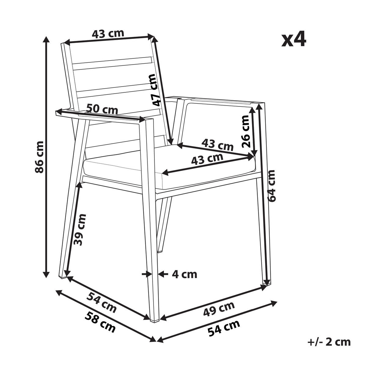 GARTENSTUHL 4er-Set Aluminium schwarz Taviano - Schwarz, Metall (54/86/58cm) - Beliani