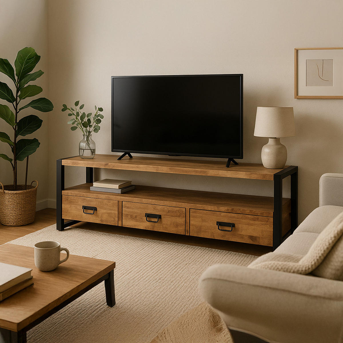 TV Board Britt Mangoholz 150 cm / 45 cm Natur - Naturfarben, Holz (150/60/45cm) - Villa Möbel