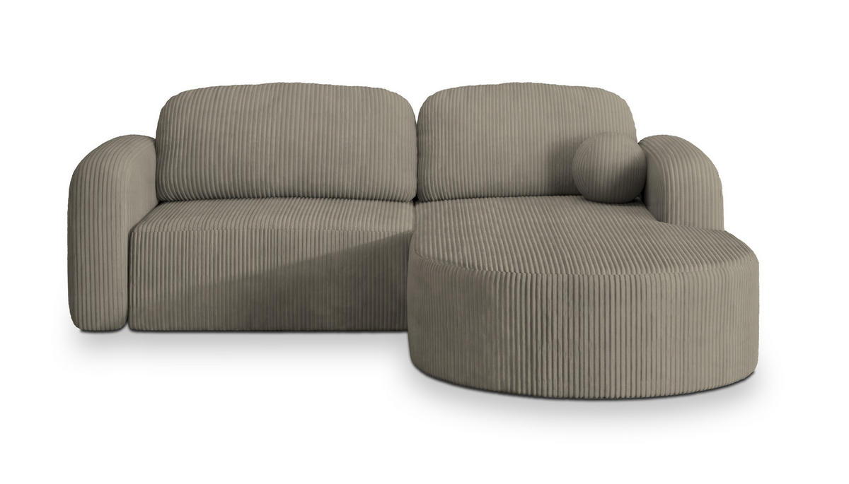 ECKSOFA AMILIA P R-S Beige Kordstoff mit Schlaffunktion - Beige, Holz (263/174cm) - MASSENO