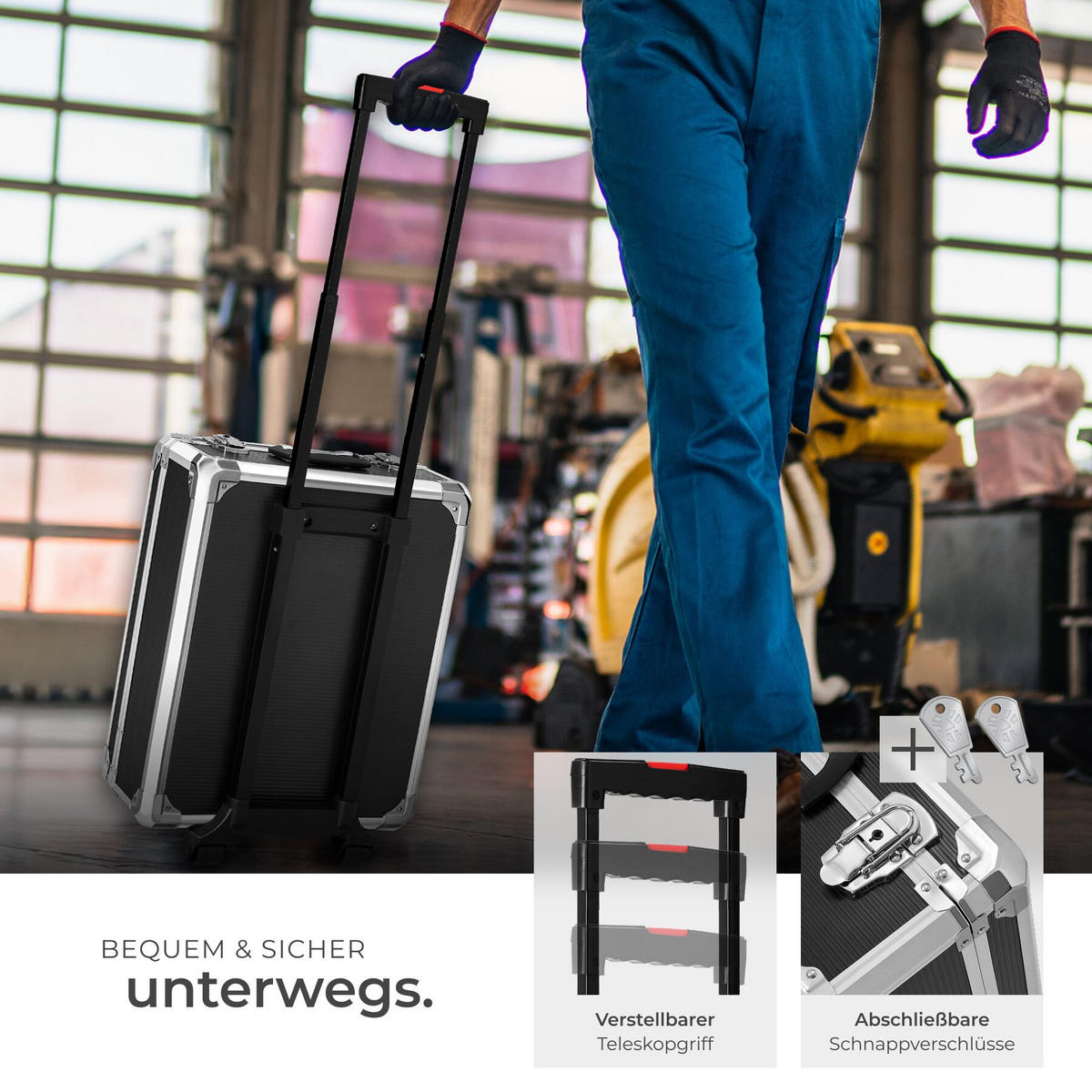 WERKZEUGKOFFER Alu-Trolley 1200-tlg., 4 Ebenen, abschließbar, schwarz, 37 x 20 x 47 cm - Schwarz, Metall (20/100/37cm) - tectake