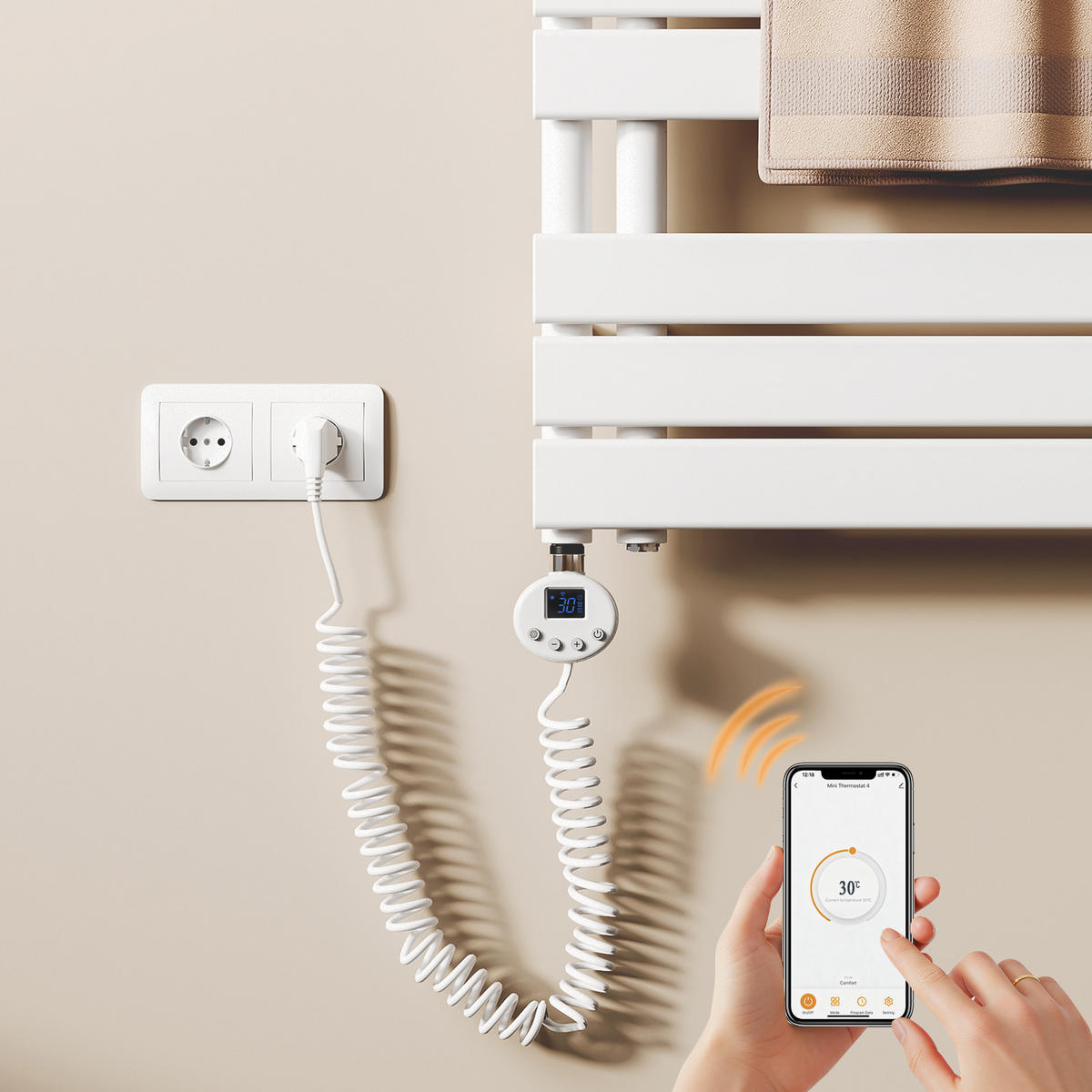HEIZSTAB 900 W Weiß mit WLAN-Thermostat G1/2" für Handtuchheizkörper und Badheizkörper - Weiß, Metall (6.9/83/6.2cm) - S'AFIELINA