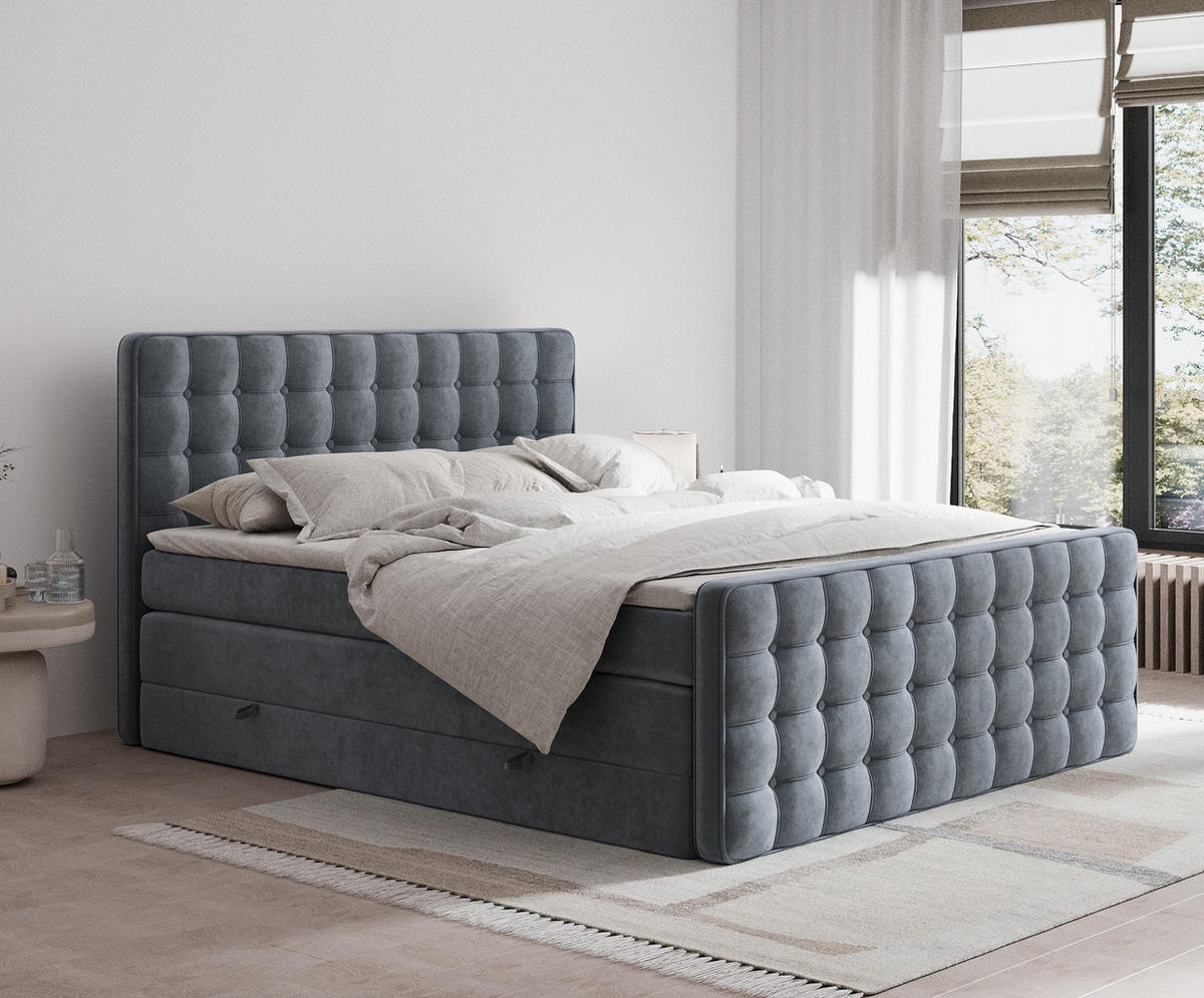 BOXSPRINGBETT Velouria Grau 140/200 cm - Schwarz/Grau, Holz/Holzwerkstoff (140/200cm) - Maison de Reve