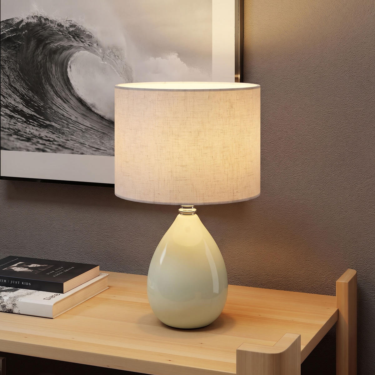 TISCHLAMPE Keramik Leinen Cremeweiß - Creme, Keramik (22/22/35cm) - HOMCOM