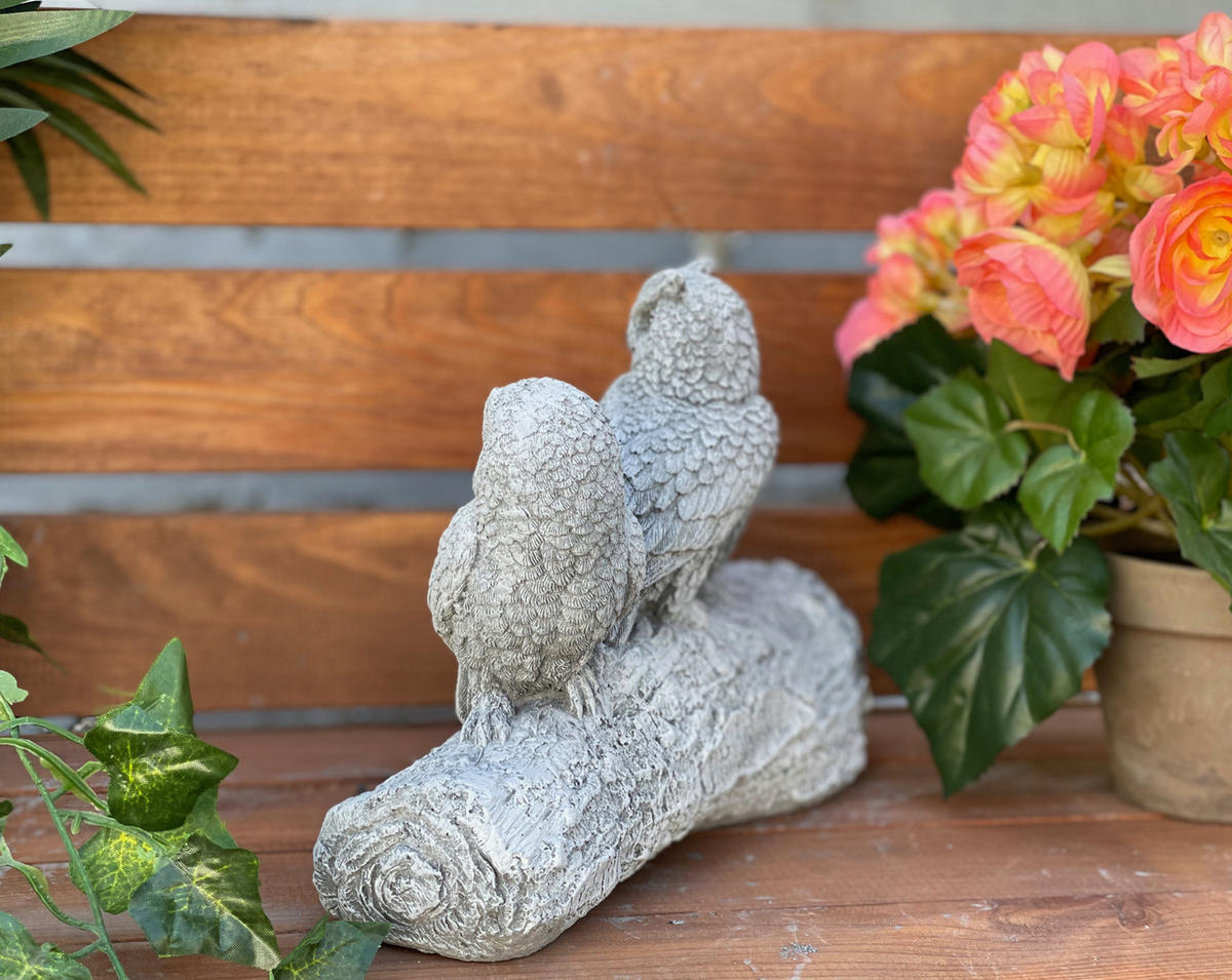 STEINFIGUR 3er Eulen auf Stamm frostfest Steinguss - Grau, Stein (22/16/8cm) - stoneandstyle