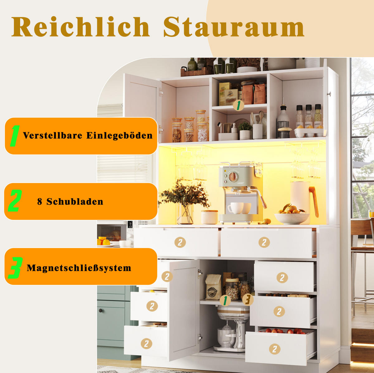 BUFFET 120/183,5/40 cm Weiß aus MDF mit Lichtleiste - Weiß, Holzwerkstoff (40/183.5/120cm) - OKMYHOME