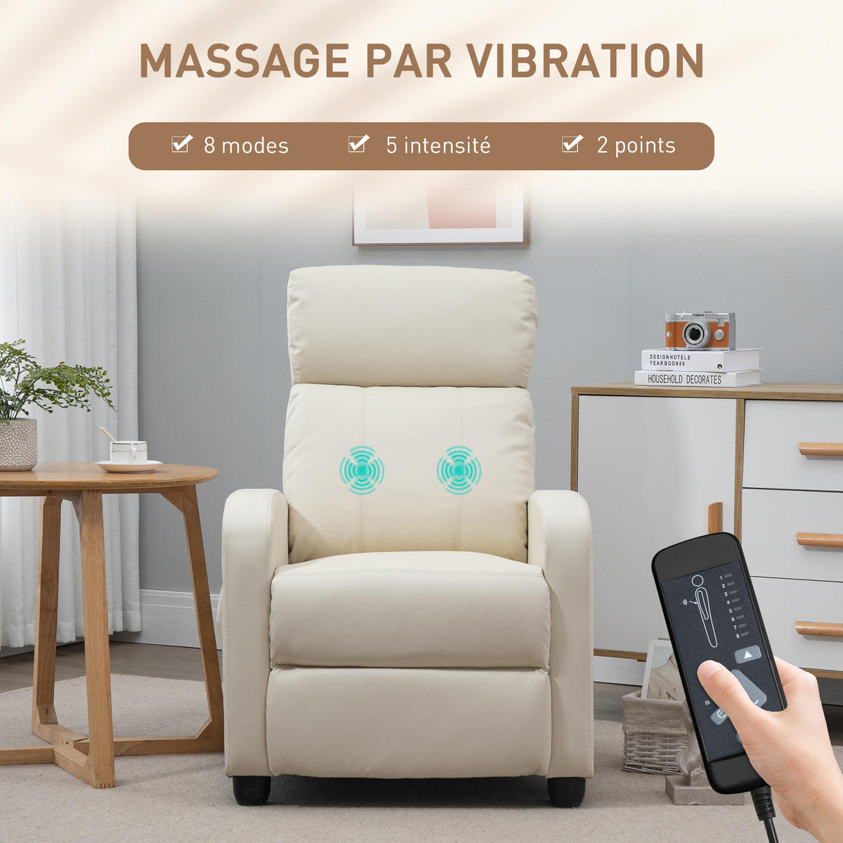 MASSAGESESSEL DE-15357 8 Massagemodi mit elektrischer Neigung Creme - Creme, Leder (88/98/68cm) - ComfortXL