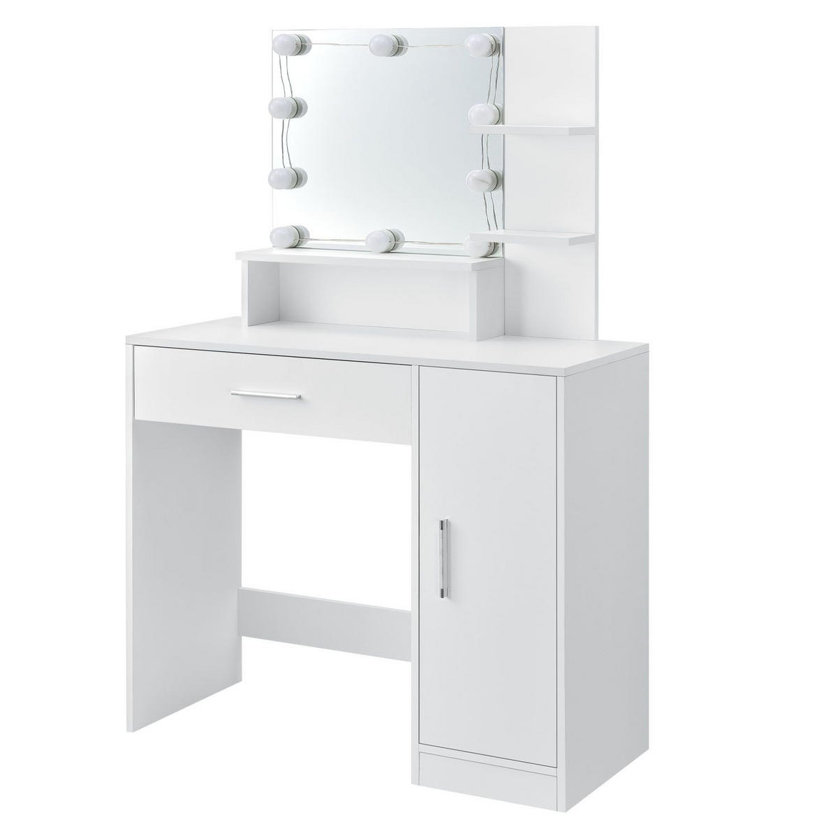 SCHMINKTISCH Zoey mit LED und Schrank - Weiß, Holzwerkstoff (38/137/90cm) - Juskys