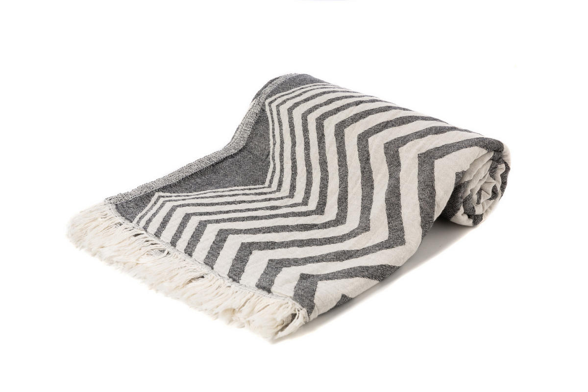 HAMAMTUCH Saunatuch Schwarz Zickzack für Babys geeignet 100%Baumwolle - Schwarz, Textil (100/180cm) - Villa Möbel