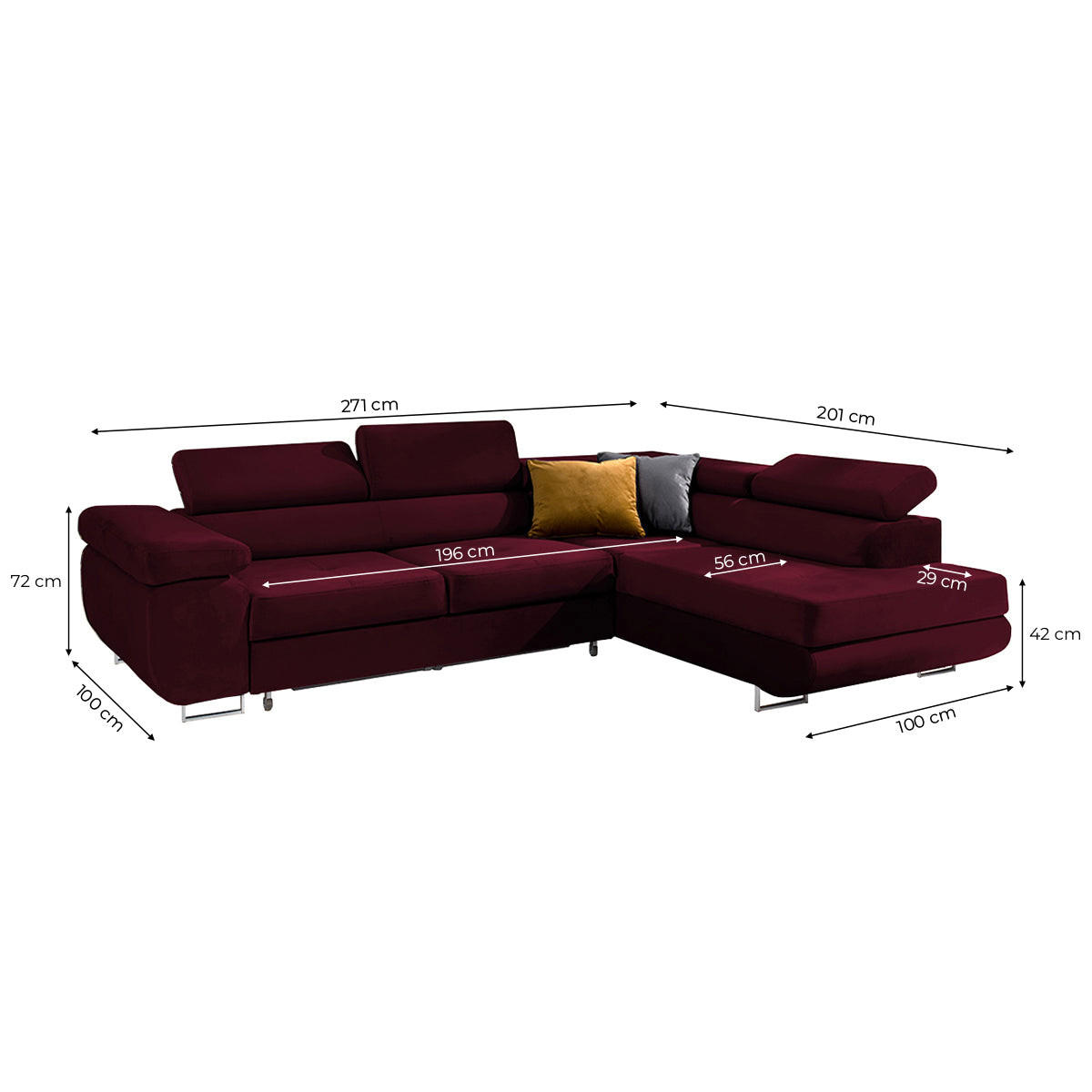 ECKSOFA Wilson 4 Sitzplätze Bordeaux - Rot, Textil (271/201cm) - Petits-meubles