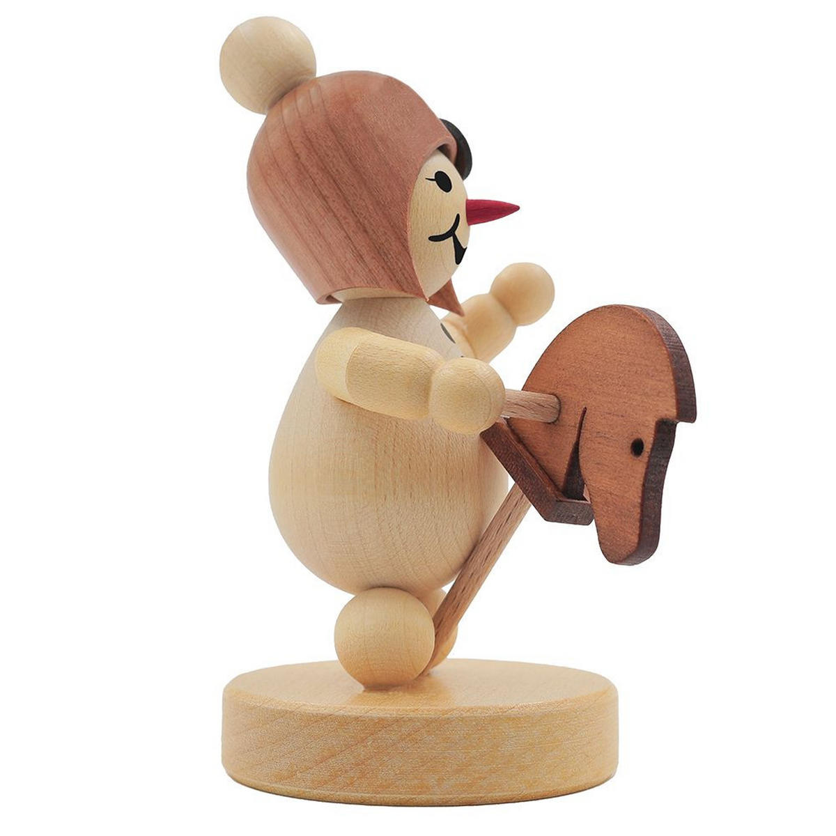 HOLZFIGUR Schneemädchen mit Steckenpferd auf Sockel 7 cm - Multicolor, Holz (5/1/0.1cm)