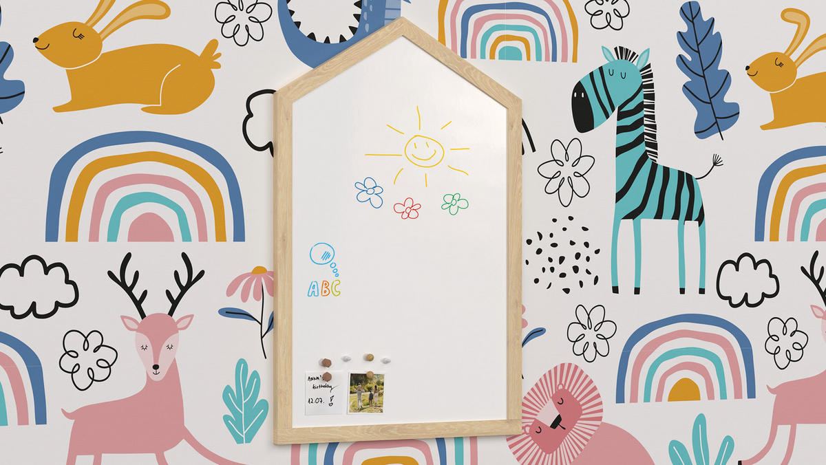 MAGNETTAFEL – Magnetisches, trocken abwischbares Whiteboard in Form eines Hauses, mit Holzrahmen - Weiß, Metall (90/60/2cm) - ALLboards