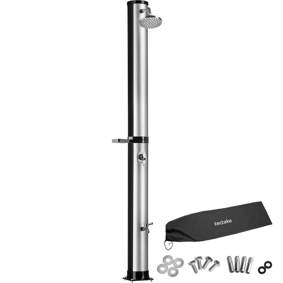 SOLARDUSCHE Orinoco, extra Wasserhahn, inklusive Schutzhülle, schwarz/silber - Silberfarben/Schwarz, Kunststoff (19.5/222/47cm) - tectake