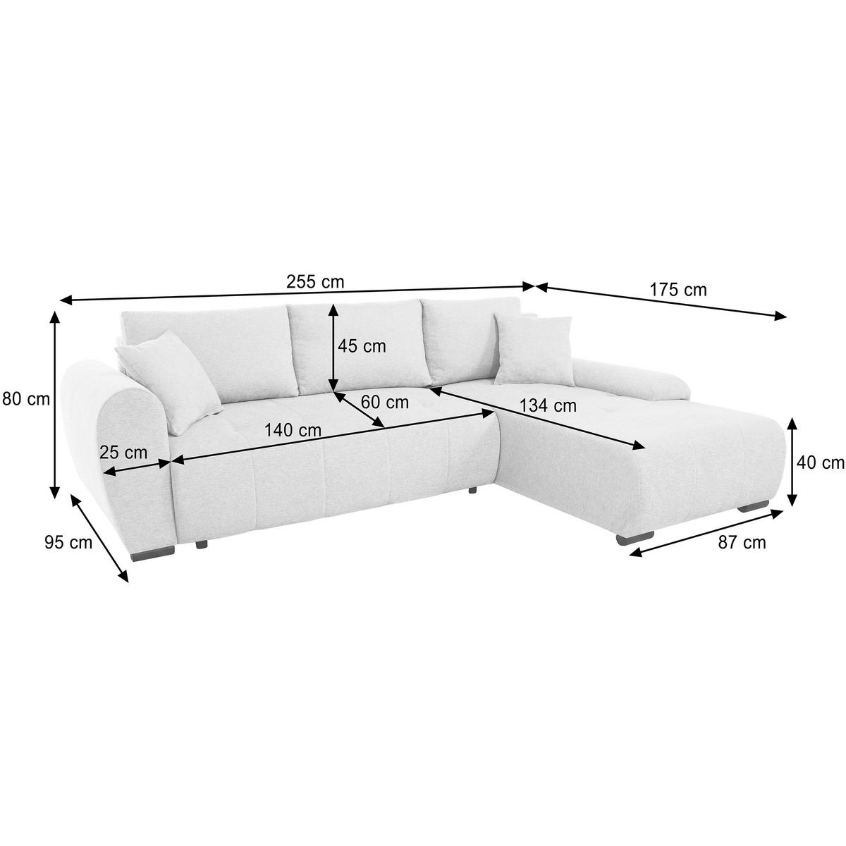ECKSCHLAFSOFA Dallas mit Bettkasten, 255 cm, Beige, rechts, Velour-Stoff - Cappuccino, Textil (255/175cm) - Beautysofa