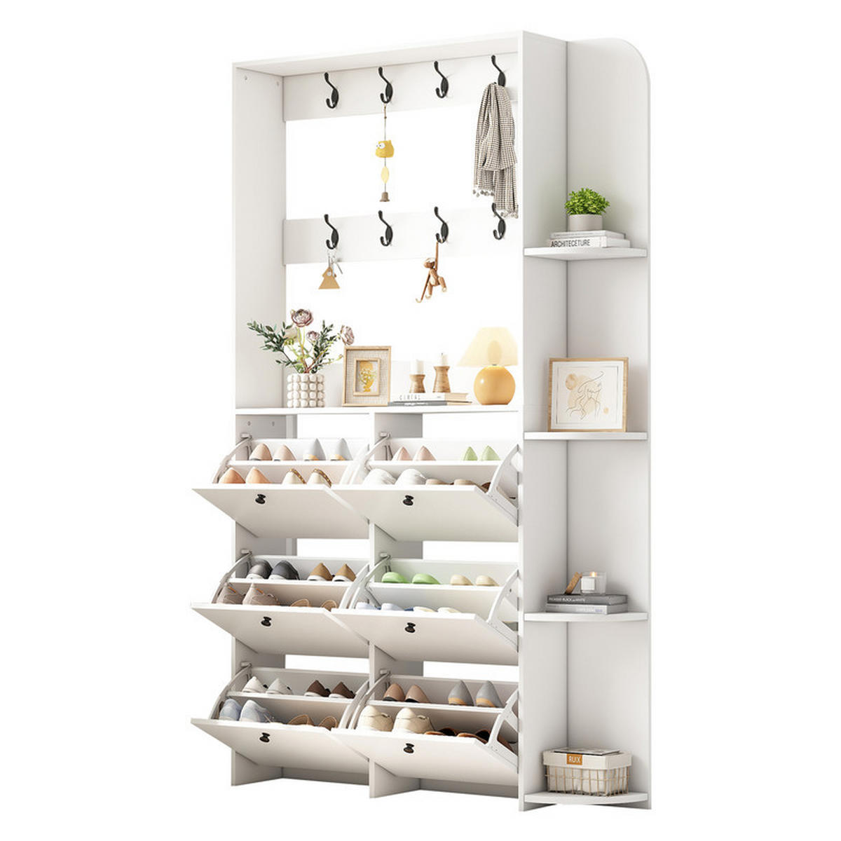 GARDEROBEN-SET mit Schuhschrank und 8 Haken 120x24x200 cm - Weiß, Holzwerkstoff (24/200/120cm) - Fuleadture