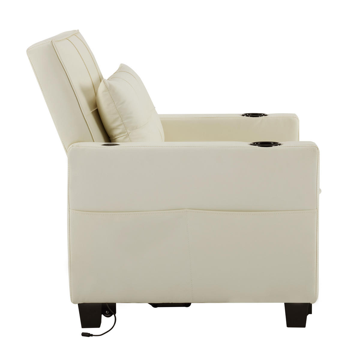 SCHLAFSESSEL 3-in-1 74/87/84 cm mit verstellbarer Rückenlehne, USB-Anschluss und Getränkehaltern, Weiß - Weiß, Holz (74/84/87cm) - Redom