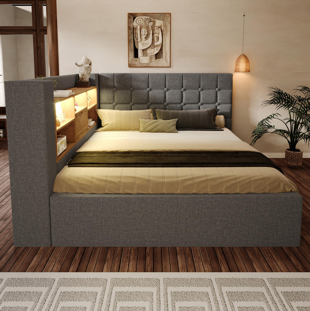 POLSTERBETT mit Stauraum 140x200 cm Leinen Grau - Grau, Metall (140/200cm) - Meubliv