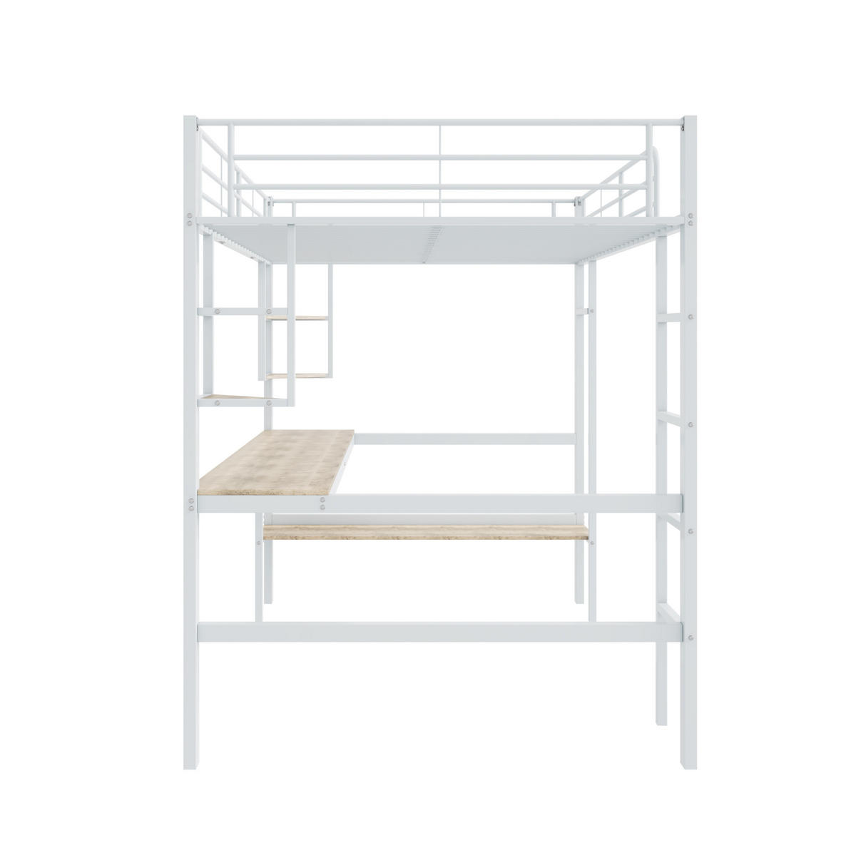 HOCHBETT 140/200 cm aus Metall mit Schreibtisch und Regalen in Weiß - Weiß, Metall (140/200cm) - Flora Grace