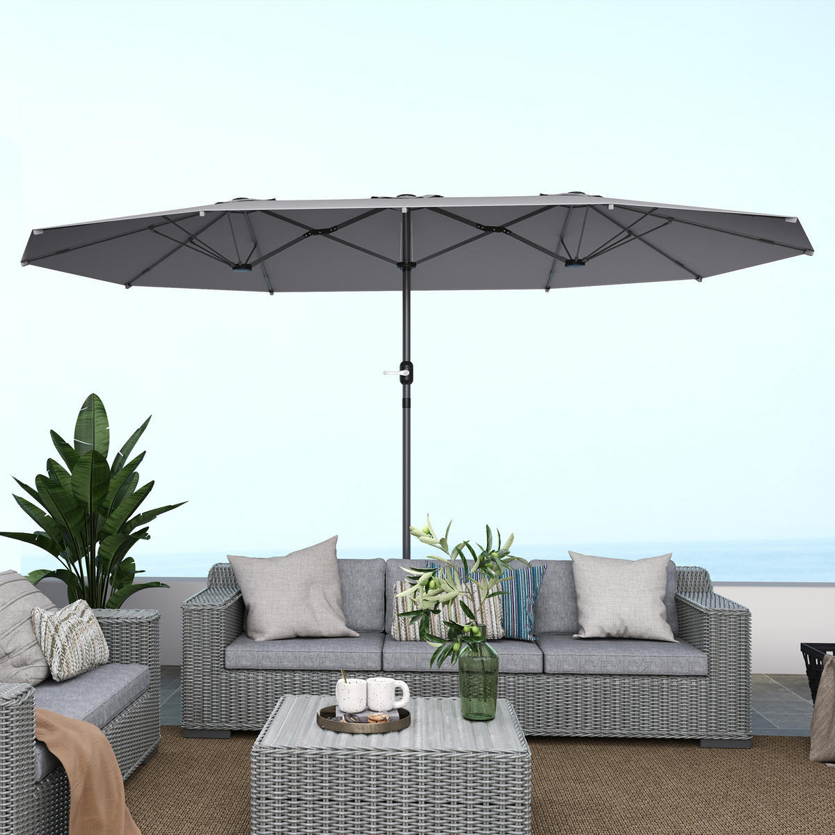 DOPPELSONNENSCHIRM Stahl 436 x 260 cm - Dunkelgrau, Metall (260/436cm) - Outsunny