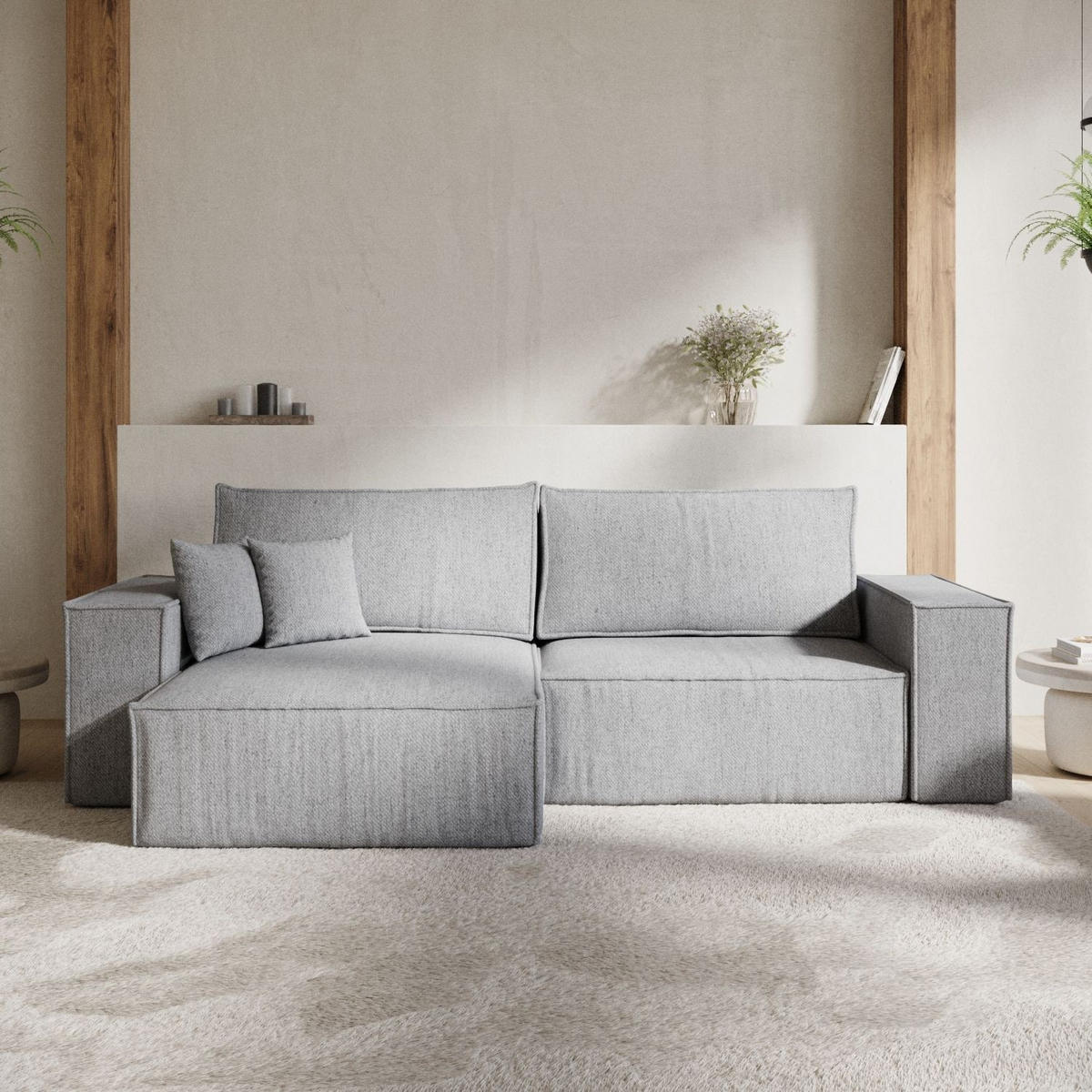 ECKSOFA CAVO mit Schlaffunktion Grau im Neve Stoff - Schwarz/Grau, Holz/Holzwerkstoff (255/148cm) - AltaBeds