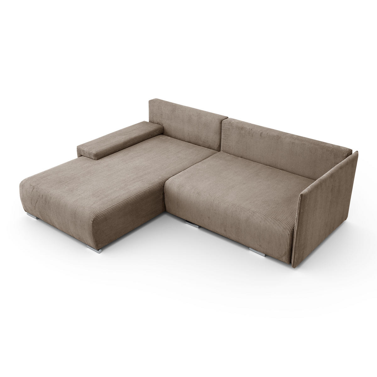 ECKSOFA L-Form Schlaffunktion Livorno Cord-Stoff Hellbraun Links - Chromfarben/Hellbraun, Holz/Kunststoff (188/246cm) - Kaiser Möbel