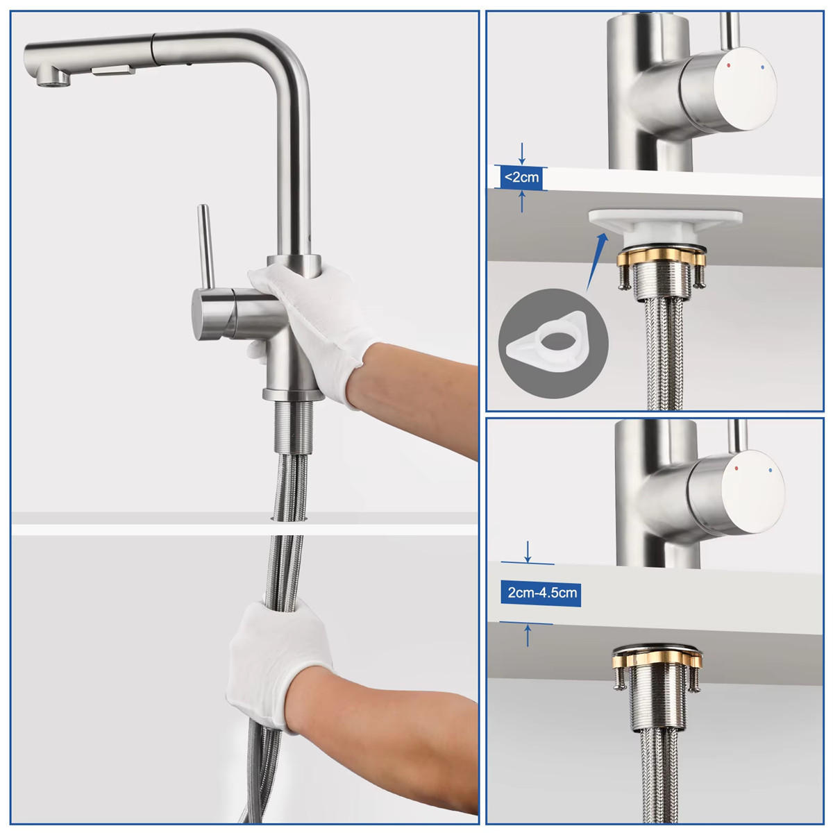 KÜCHENARMATUR ausziehbar drehbar 360° Sprühfunktion - Silberfarben, Metall (28/35/5cm) - Kaket