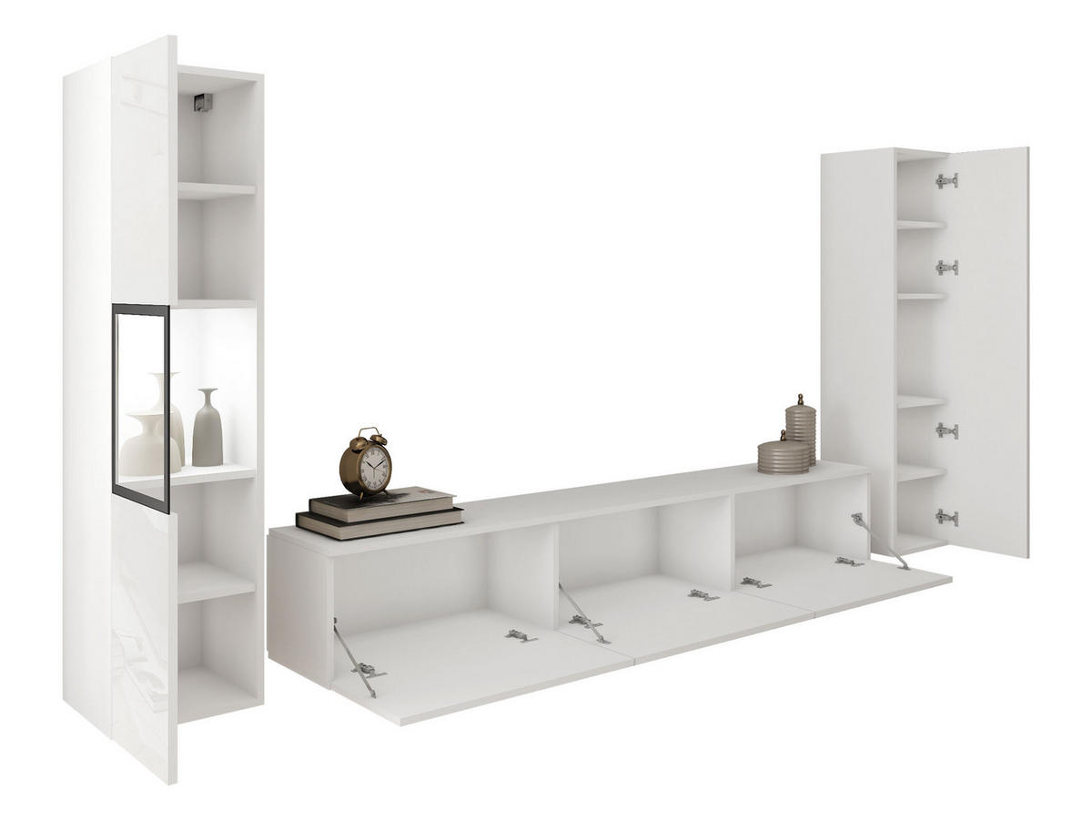 WOHNWAND Berlin III - Weiß Hochglanz/Eiche Wotan, Holzwerkstoff/Kunststoff (180/30/33cm) - MIRJAN24