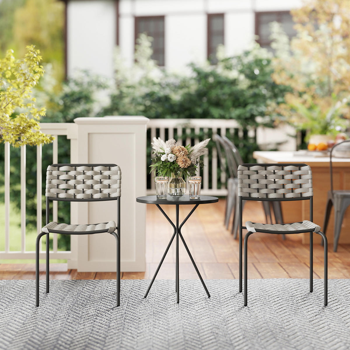POLYRATTAN GARTENMÖBEL SET DE-06732 3-teilig für 2 Personen, mit Tisch Grau - Grau, Textil/Metall - ComfortXL