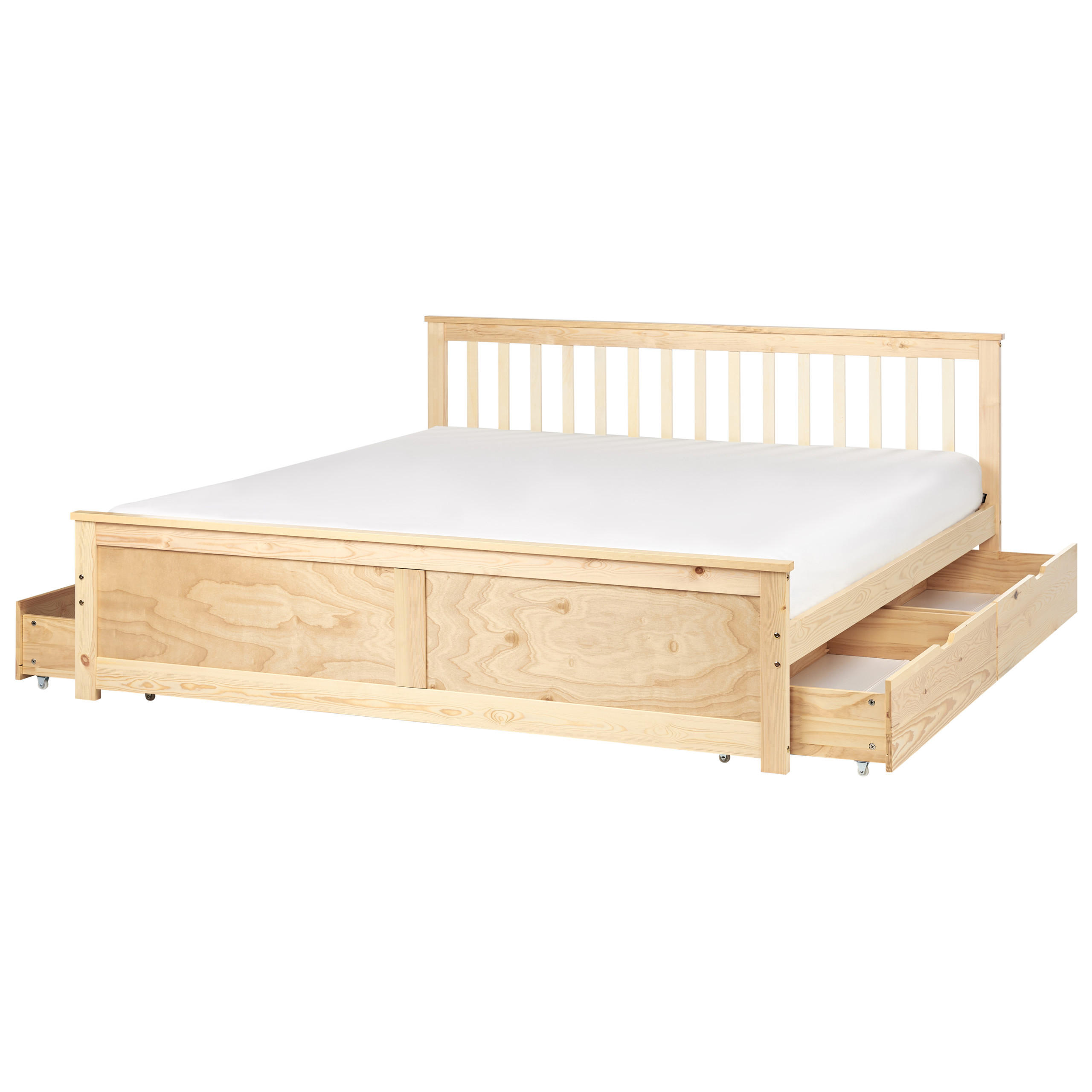 BETT mit Schubladen 180x200 cm Heller Holzfarbton Olendon - Hellbraun, Holz (180/200cm) - Beliani