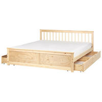 BETT mit Schubladen 180x200 cm Heller Holzfarbton Olendon - Hellbraun, Holz (180/200cm) - Beliani