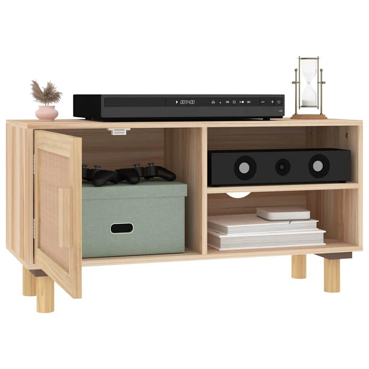 TV-SCHRANK Braun 80/30/40 Cm Massivholz Kiefer Und Natur-Rattan - Braun, Holz (30/40/80cm) - vidaXL