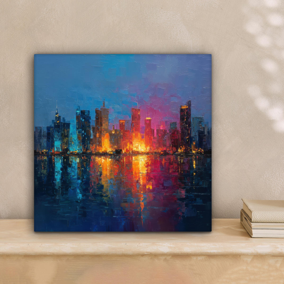 LEINWANDBILD Skyline - Pinselstriche - Dunkelblau - Leuchtend Deko Wohnzimmer 20x20 cm - Blau, Textil (20/20cm) - MuchoWow