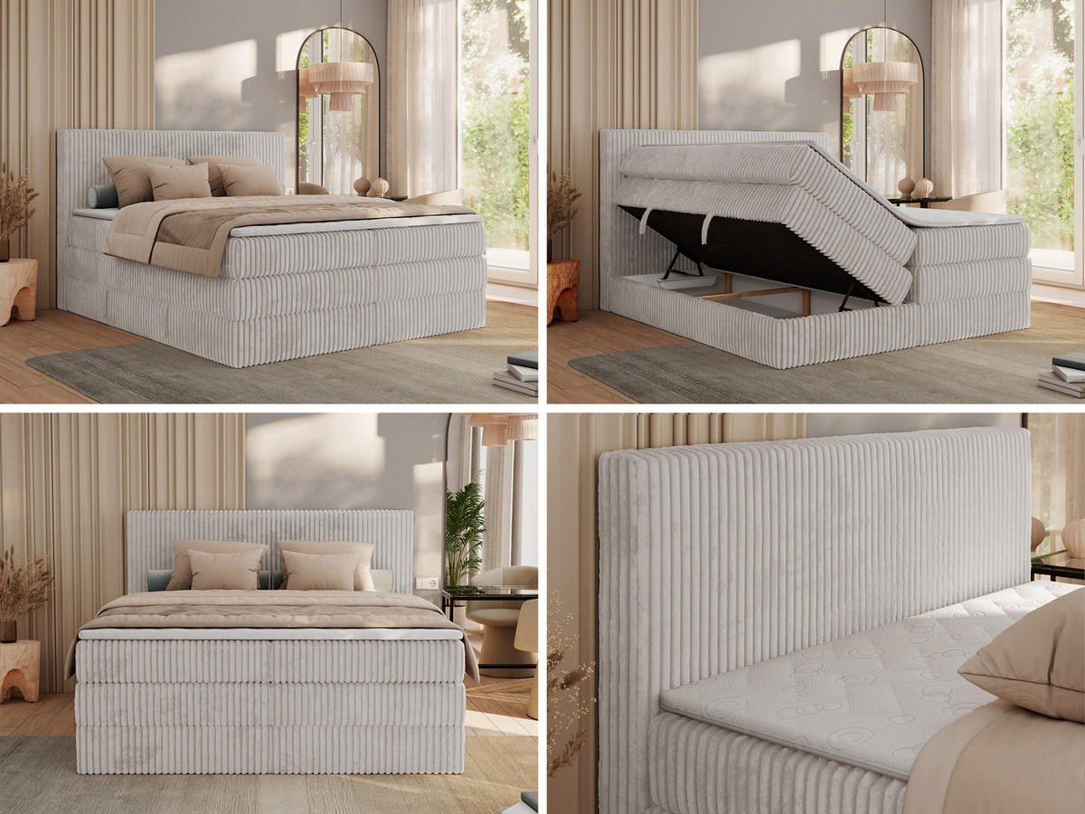 BOXSPRINGBETT TILIANO KING - 200/200 - Hellgrau Cord - H3 - Hellgrau, Holz/Textil (200/200cm) - MKS