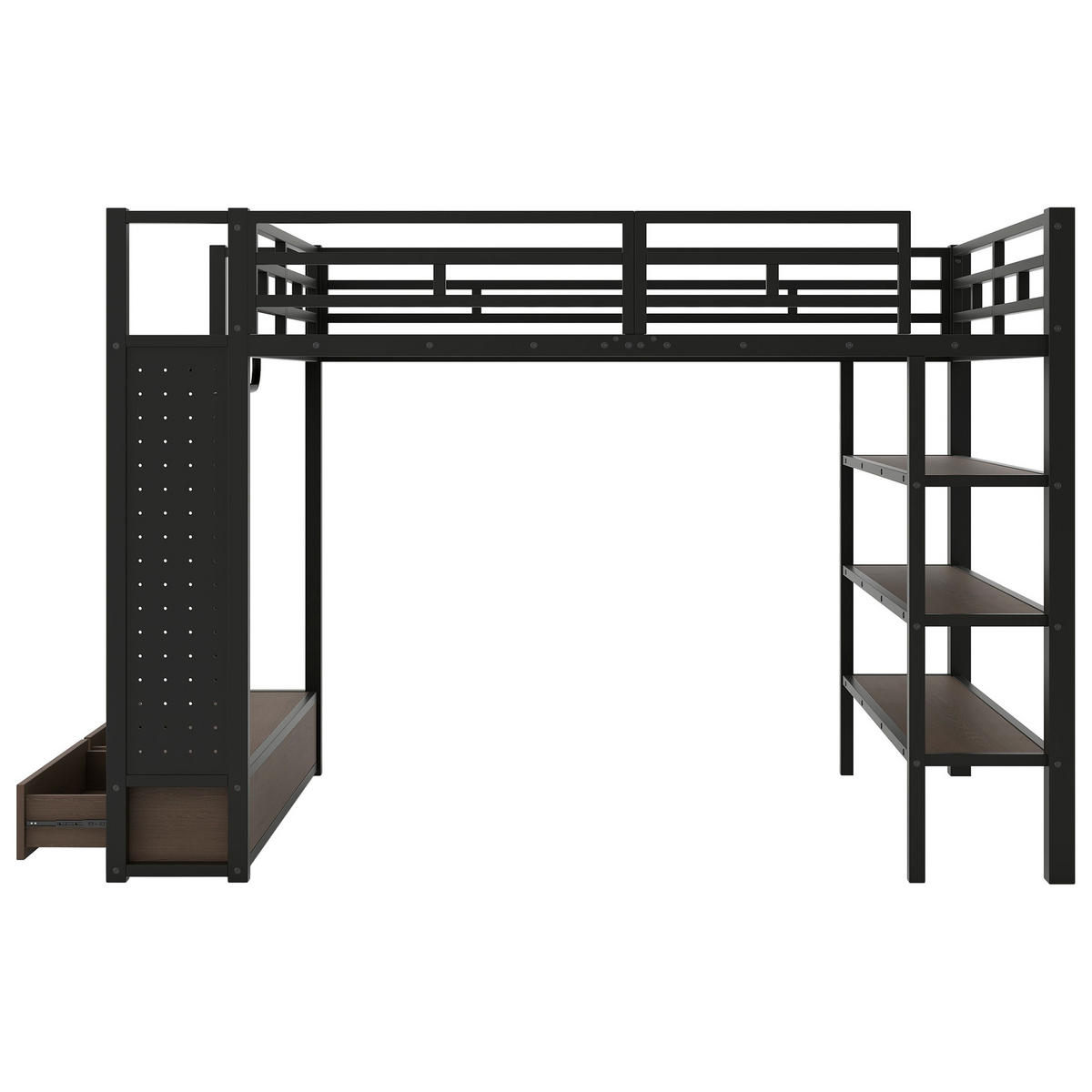 HOCHBETT 140/200 mit Kleiderschrank, LED und Ablagefächern in Schwarz - Schwarz, Holzwerkstoff/Metall (140/200cm) - EVRYAE