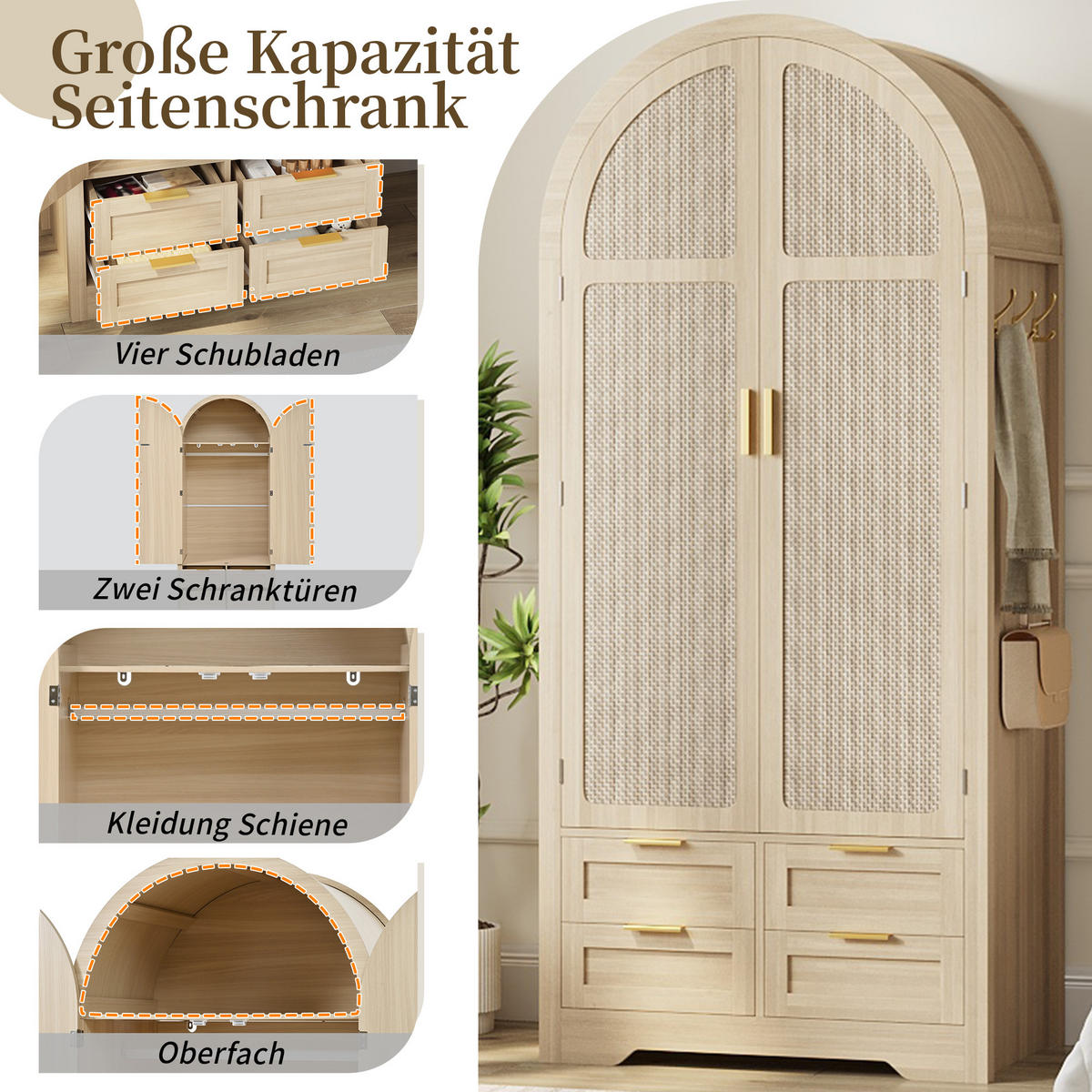KLEIDERSCHRANK in Eichenfarben mit Kleiderstange und Schubladen für Flur und Schlafzimmer, B80/T50/H179 cm - Eichefarben, Holzwerkstoff/Metall (80/139/50cm) - STILVORA