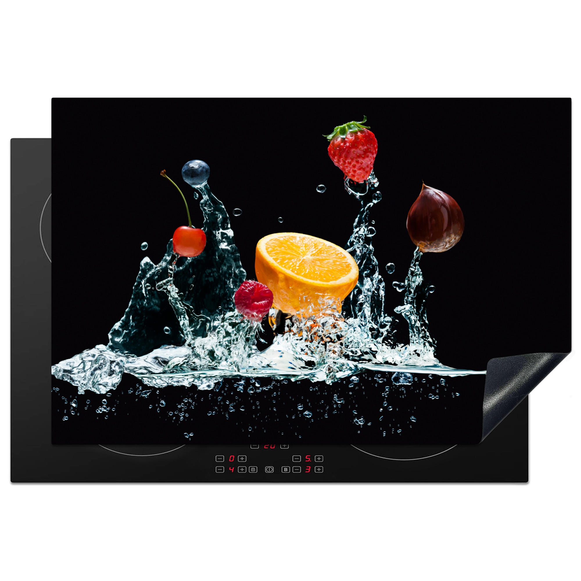 HERDABDECKPLATTE Wasser - Obst - Orange - Erdbeere - Kirsche - Schwarz 77x51 cm - Orange, Kunststoff (77/0.2/51cm) - MuchoWow