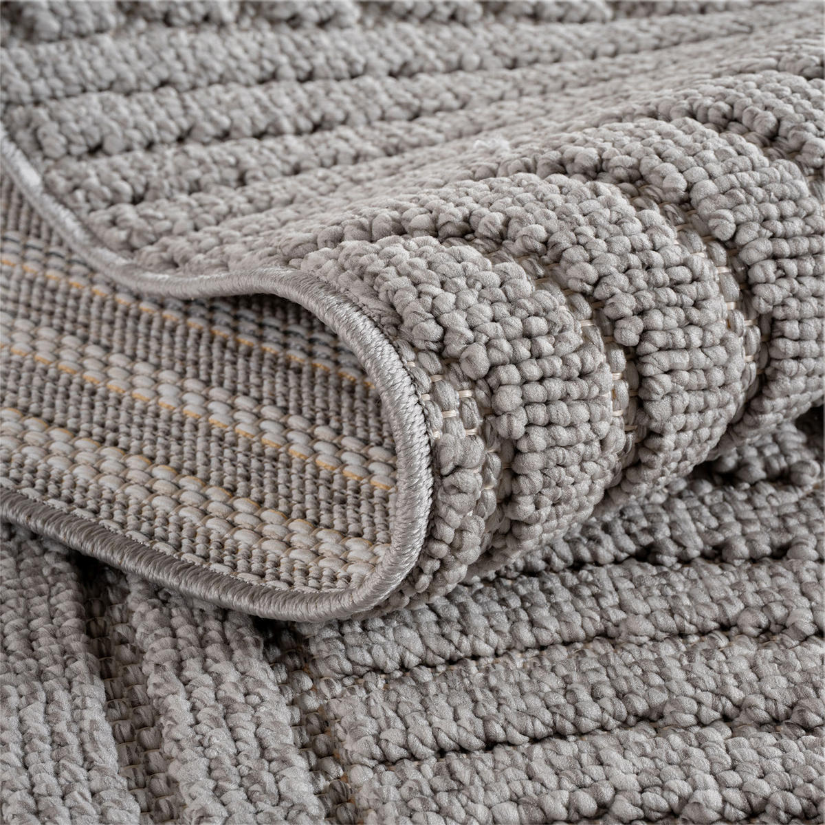 TEPPICH Flachgewebe LANGAU in Silber, mit geometrischen Bögen, 80 x 250 cm - Silberfarben, Textil (80/250cm) - KADIMA DESIGN