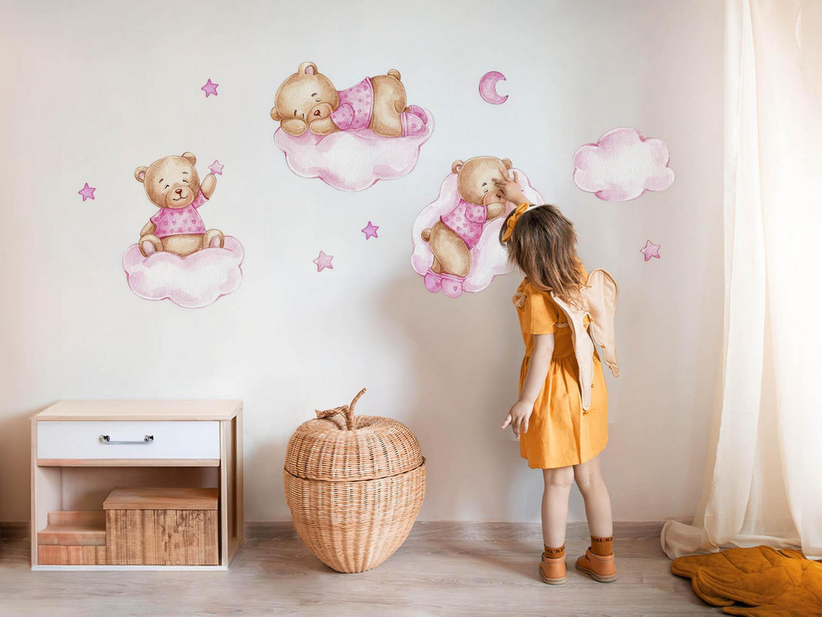 WANDAUFKLEBER 80x116cm - Schlafende Teddybären - Multicolor, Kunststoff (80/116/0.1cm) - Wallfluent