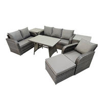 GARTENMÖBEL SET Polyrattan Dunkelgrau 7-Sitzer - Dunkelgrau/Grau, Glas/Kunststoff - Fimous