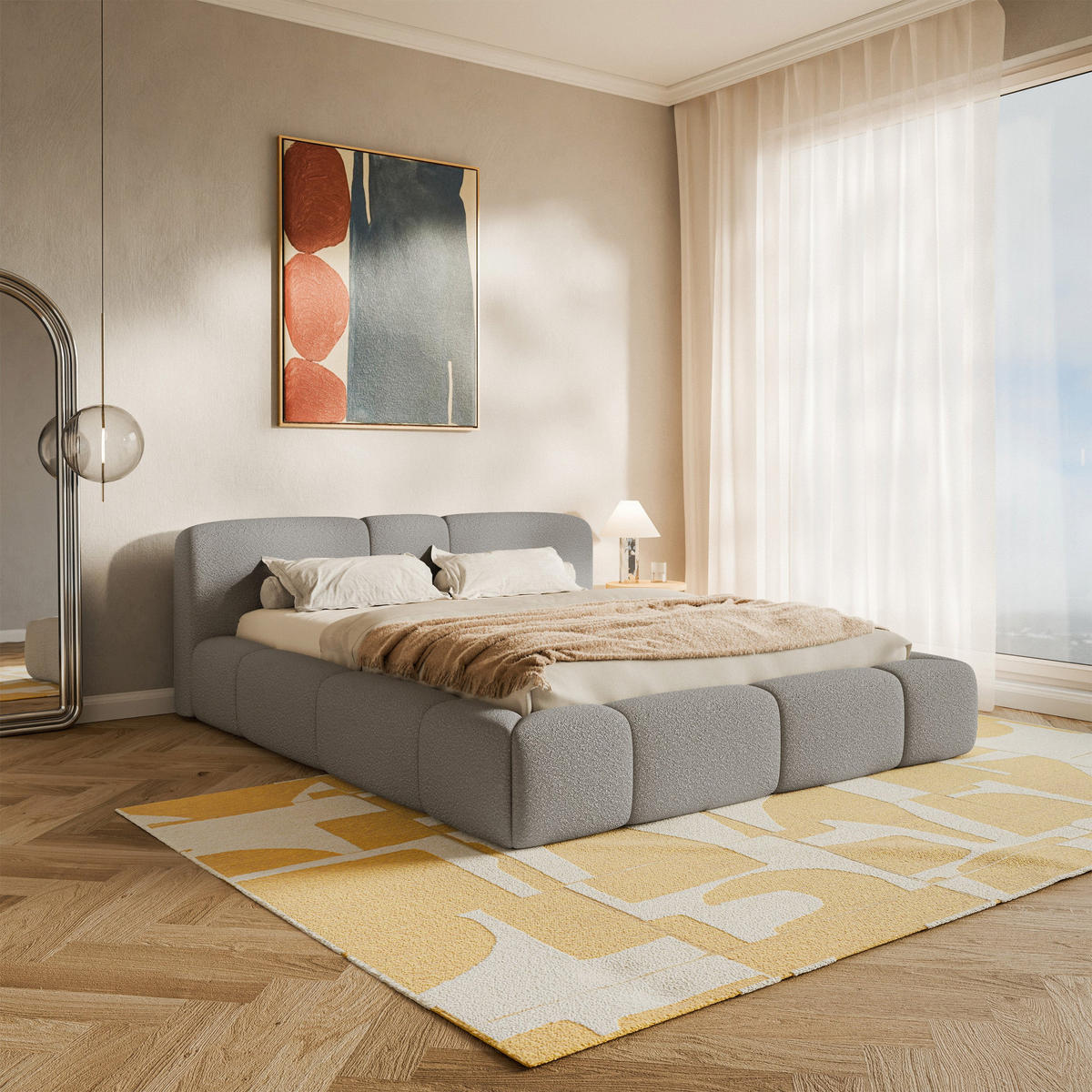 ČALÚNENÁ posteľ Bowia, svetlosivé bouclé, 140x200 cm - čierna/svetlosivá, textil (140/200cm) - Selsey