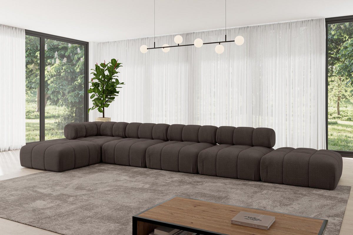 ECKSOFA modulares Sofa Kerru-L3 - 475x190x70 cm Braun Velours - Braun, Holzwerkstoff/Textil (475/190cm) - ALTDECOR