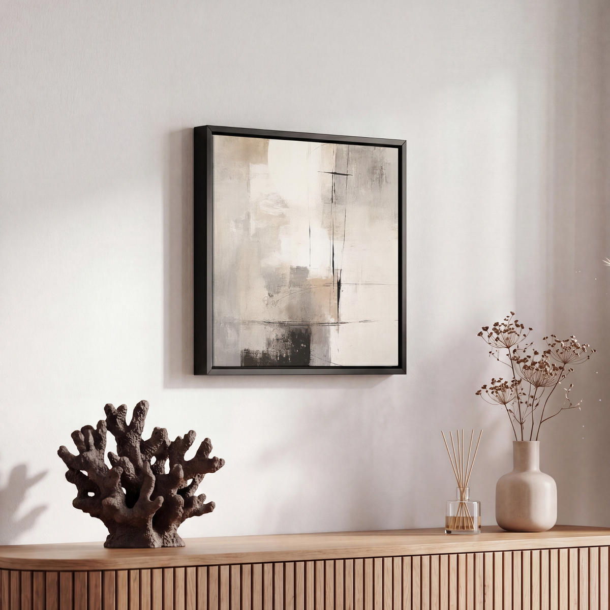 LEINWAND Bilder mit Rahmen - Abstrakt - Kunst - Grau - 20x20 - Hellgrau, Textil (20/20cm) - MuchoWow