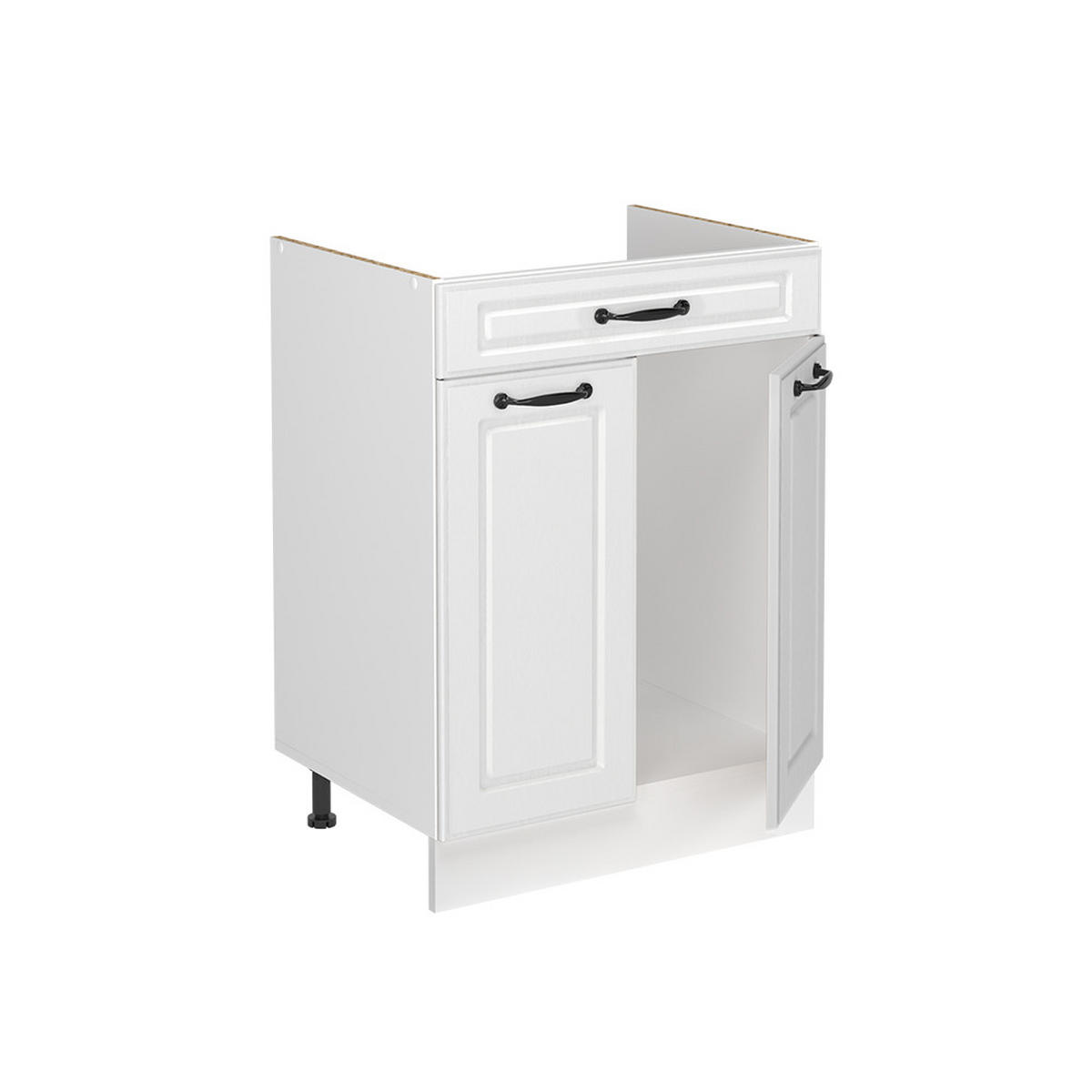 SPÜLENUNTERSCHRANK R-Line, Weiß Landhaus/Weiß, 60 cm Arbeitsplatte Goldkraft Eiche - Weiß, Holzwerkstoff (60/81.6/60cm) - Vicco