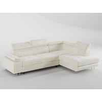 ECKSOFA CAROLINE Rechts Creme Velours-Stoff mit Schlaffunktion und Bettkasten - Chromfarben/Creme, Textil (253/190cm) - Barchello