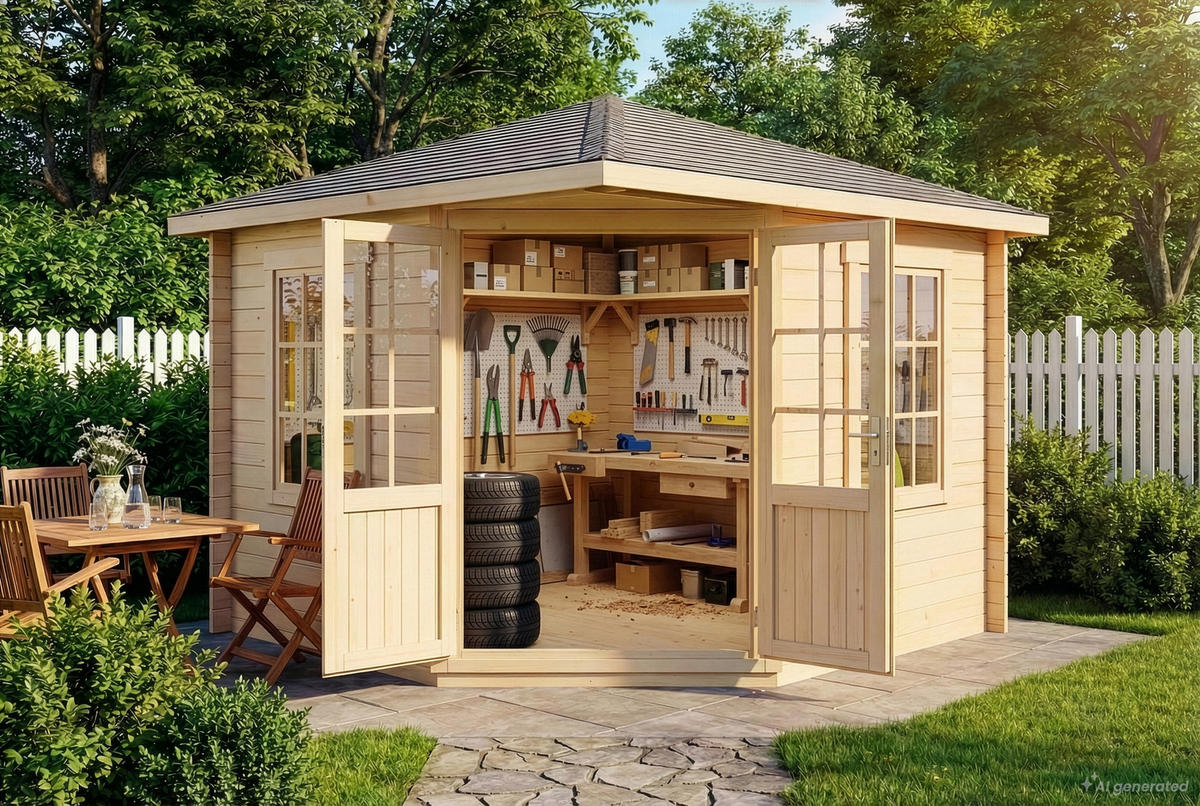 GARTENHAUS Holz Monica - Naturfarben, Holz (320/266/320cm) - Alpholz