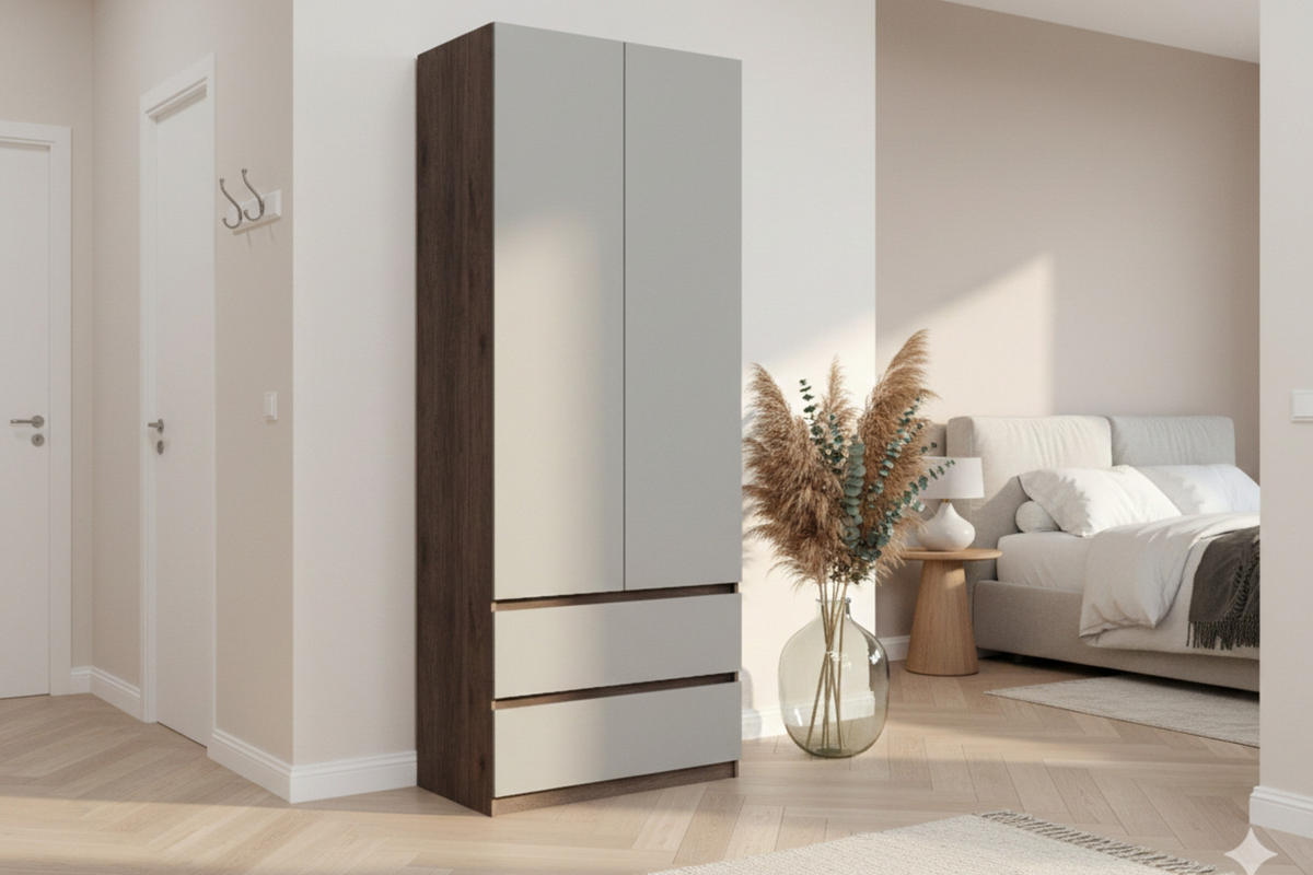 DREHTÜRENSCHRANK MADERA 90/231/52 cm in Grau/Nussbaum - Nussbaumfarben/Grau, Holzwerkstoff (90/231/52cm) - Deine Möbel 24