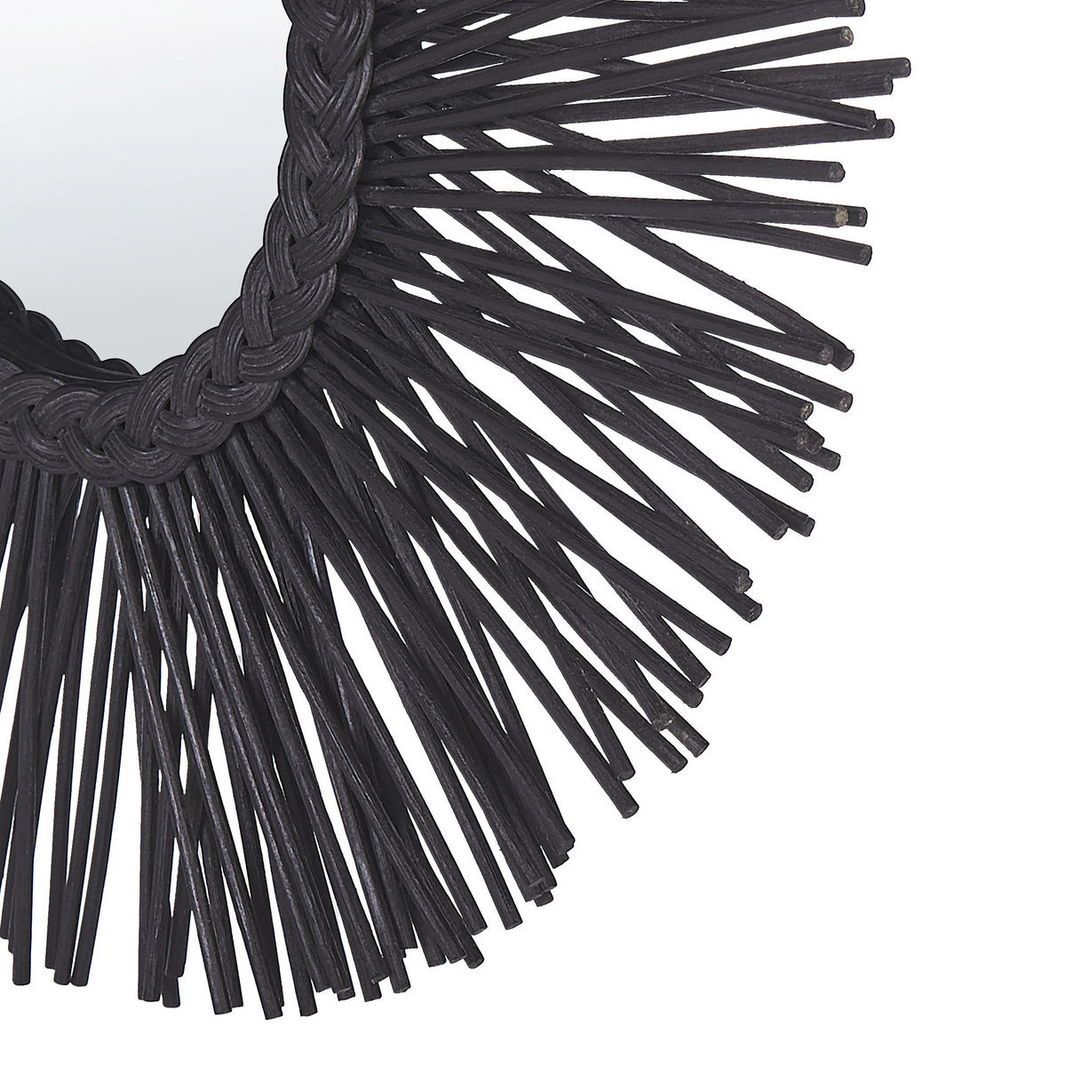 WANDSPIEGEL Rattan schwarz Sonnenform 60 cm Kalasin - Schwarz, Naturmaterialien (60/60/3cm) - Beliani