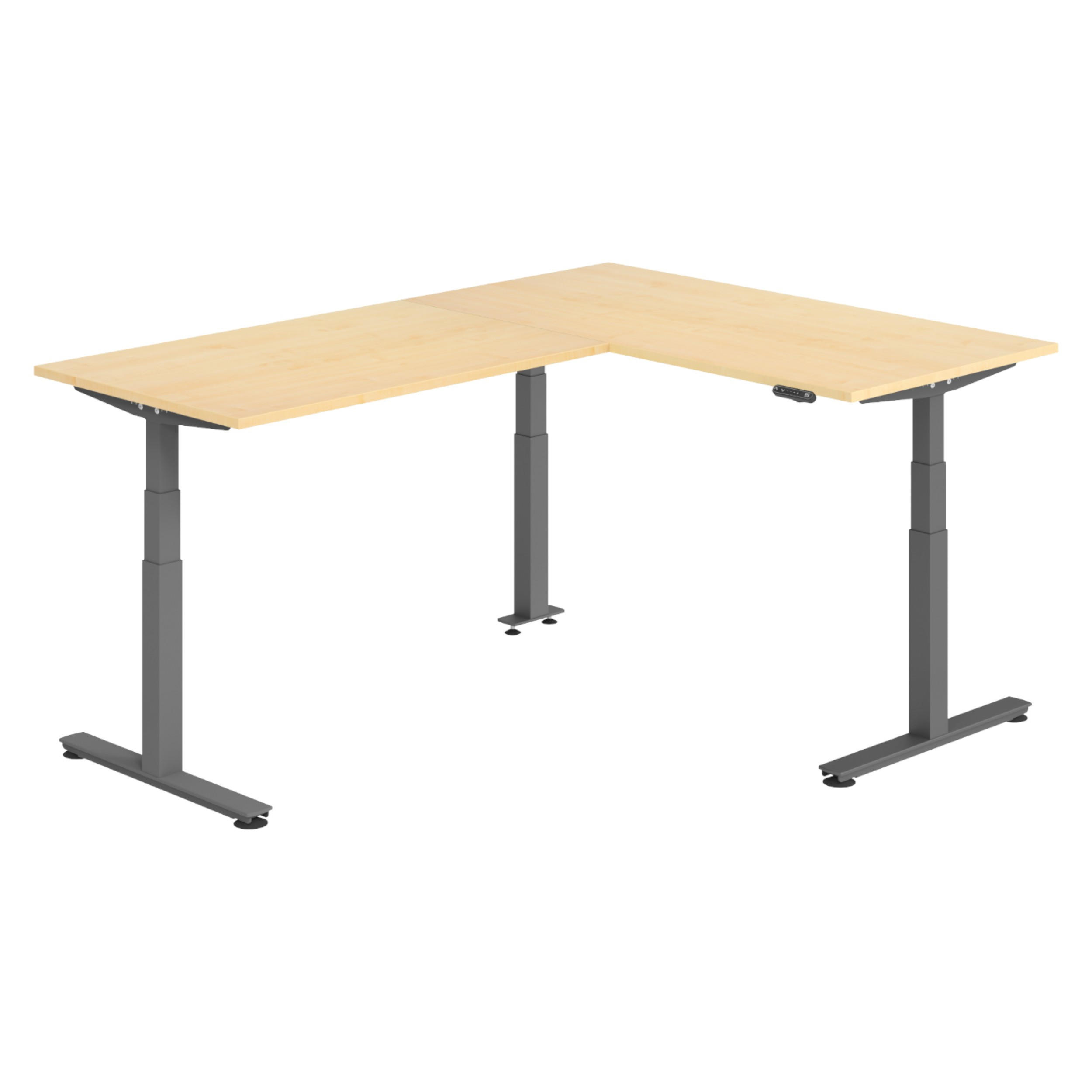 ECKSCHREIBTISCH elektrisch höhenverstellbar L-Form 220/160/74 cm in Ahornfarben/Graphitfarben - Ahornfarben/Graphitfarben, Holzwerkstoff (220/160/74cm) - bümö