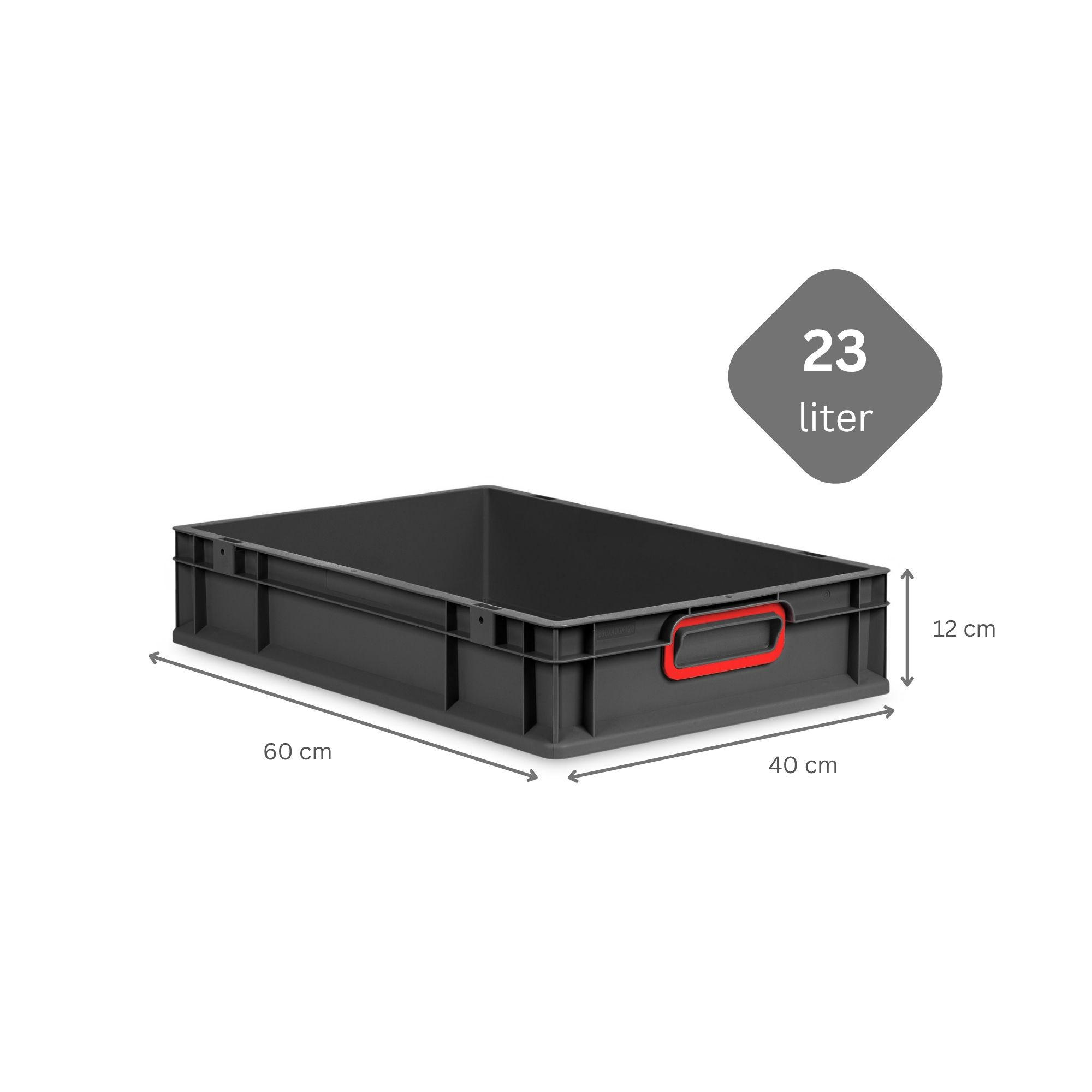 EUROBOX NextGen Color 12x40x60 cm 23 Liter Griffe rot zu, Schwarz - Rot/Schwarz, Kunststoff (40/12/60cm) - PROREGAL